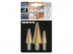 Drill set | step,conical | &Oslash;: 4&divide;12mm,4&divide;20mm,4&divide;32mm | 3pcs.