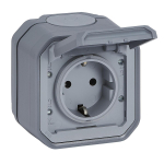 PLEXO GERMAN STANDARD SOCKET OUTLET WITH SCREW TERMINALS - GREY - SURFACE