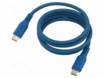 Cable | USB 2.0 | USB C plug,both sides | 1m | blue | textile | 100W
