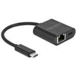 V&otilde;rgukaart Delock DeLOCK USB-C adapter Gigabit LAN + PW Black - LAN 10/100/1000 Mbps koos Power Deliveryga