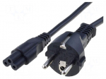 Cable | CEE 7/7 (E/F) plug,IEC C5 female | 2m | black | PVC | 2.5A