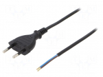 Cable | CEE 7/16 (C) plug,wires | 3m | black | PVC | 2x0,5mm2 | 2.5A