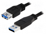 Cable | USB 3.0 | USB A socket,USB A plug | nickel plated | 2m | black
