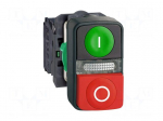 Switch: double | 22mm | Stabl.pos: 1 | NC + NO | green/red | LED | 230V