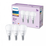 PHILIPS LED 40W P45 E14 Silti balta 2700K matēta 3 gab spuldze 8719514459496 929003546593