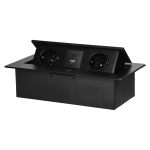 Uued tooted // Gniazdo meblowe wpuszczane w blat z płaskim frezowanym rantem i ładowarką USB, 2x2P+Z (Schuko),2x USB (typ A+C; 3,6A), czarne