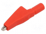 Crocodile clip | 10A | red | Grip capac: max.7.9mm | Socket size: 4mm