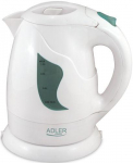 Teapot Adler  AD 08 Standard kettle, Plastic, White, 850 W, 1 L, 360&deg; rotational base