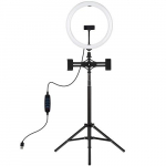 LED Ring Lamp 30cm with Desktop Tripod Mount Up to 165cm and 3 Phone Clamps, USB
