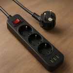 Power strip Riff RF-F23U &mdash; 2 m cable, 3 AC outlets, 3 USB-A ports, 1 USB-C port