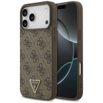 Back panel cover Guess Apple iPhone 17 Pro Max PU Leather case with MagSafe Triangle Strass Brown
