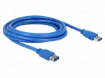 Cable | USB A socket,USB A plug | gold-plated | 3m | blue | Cu | 5Gbps