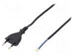 Cable | CEE 7/16 (C) plug,wires | 5m | black | PVC | 2x0,5mm2 | 2.5A
