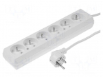 Extension lead | 3x1.5mm2 | 1.5m | PVC | white | Sockets no: 6 | 16A