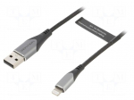 Cable | USB 2.0 | Apple Lightning plug,USB A plug | 1m | black | 2.4A