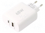 Power supply: switching | mains,plug-in | 5VDC, | 65W | 85.3% | white