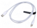 Cable | Apple Lightning plug,USB C plug | nickel plated | 1m | white