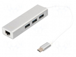 Hub USB | RJ45 socket,USB A socket x3,USB C plug | USB 3.0 | PnP