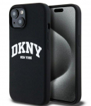 Back panel cover DKNY Apple iPhone 15 hardcase Liquid Silicone White Printed Logo MagSafe Black