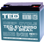 12V 25Ah S&uuml;vat&uuml;hjendus geelakumulator (GEL Deep Cycle) | M5 | 181 &times; 76 &times; 167 mm