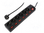 Plug socket strip: protective | Sockets: 6 | 250VAC | 16A | 1.5m | IP20