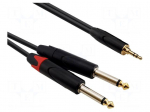Cable | Jack 3.5mm plug,Jack 6,3mm plug x2 | 0.5m | black | PVC