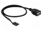 Cable | USB 2.0 | USB A socket,4pin pin header | 0.4m | black