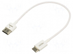 Cable | HDMI plug,mini HDMI plug | Len: 0.25m | white | 36AWG | Core: Cu