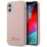 Guess GUHCP12SLSLMGLP Silicone Script Gold Logo Hardcase for iPhone 12 mini 5,4" / light pink