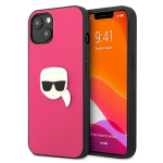 Karl Lagerfeld KLHCP13SPKMP Leather Ikonik Karl`s Head Metal Hardcase for iPhone 13 mini 5,4" / pink