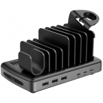 Lindy 160W 6-Port USB Charging Station, 3x USB-A + 3x USB-C black/grey, PD 3.0, QC 3.0/4.0, Samsung AFC, simultaneous charging of 6 tablets / smartphones