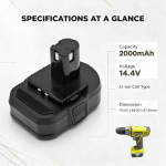 2000 mAh for Ryobi BPL1414,130171003