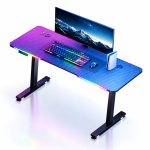 Computer Gaming Desk 140&times;60 cm with electric height adjustment 73&ndash;118 cm carbon-fiber-look surface RGB lighting