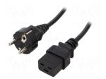 Cable | CEE 7/7 (E/F) plug,IEC C19 female | 1m | black | 16A | 250V