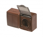BETA block surface switch 1+1 + socket with grounding and transparent cover brown IP44