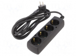 Extension lead | 3x1.5mm2 | Len: 3m | PVC | black | Sockets no: 4 | 16A