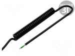 Wire: coiled | 3x0.15mm2 | unshielded | PUR | black | 300V | 0.3m | 1.2m