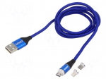 Cable | magnetic,USB 2.0 | 1m | blue | 480Mbps | textile | 3A