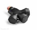 PRO rubber, black triple adapter with cover 3x 2P+E 16A 250V IP54