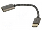 Cable | HDMI socket,HDMI plug | PVC | 100mm | black-grey