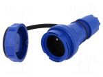 Connector: AC supply | female | socket | 2P+PE | 250VAC | 16A | blue