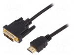 Cable | HDMI 1.4 | DVI-D (18+1) plug,HDMI plug | 2m | black | 30AWG