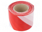Tape: warning | white-red | L: 200m | W: 70mm | Thk: 0.03mm