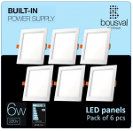 Komplekts 6 gabali kvadrāt formas LED paneļi 6W 4000K 118x118x29mm ar iebūvētu vadības bloku