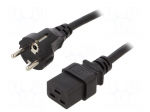 Cable | CEE 7/7 (E/F) plug,IEC C19 female | 1.8m | black | 16A | 250V