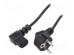 Cable | 3x0.75mm2 | PVC | 1.2m | black | 10A | 250V | Type: UNI-Schuko plug