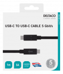 Cable DELTACO USB-C - USB-C, 5Gbit/s, 5A, 1M, black / USBC-1501M