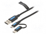 Cable | USB 2.0 | USB A plug,USB B micro plug,USB C plug | 0.25m
