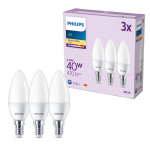 PHILIPS LED 40W B35 E14 Silti balta 2700K matēta 3 gab spuldze 8719514460010 929003541193