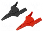 Crocodile clip | 20A | black,red | Grip capac: max.34.5mm | L: 100.8mm